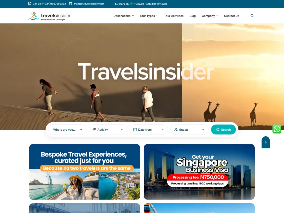 Travels Insider website screenshot — project by Johnnybits